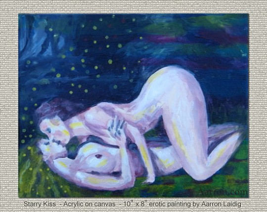 Starry Kiss lesbian dream themed erotic art by Aarron Laidig