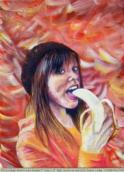 girl in orange about to eat a banana painting by Aarron Laidig