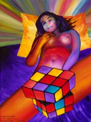 solving the puzzle erotic small painting by Aarron laidig