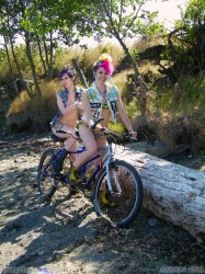 YooHoo in color tandem bike and punk girls photo by Aarron Laidig of Port Angeles Wa