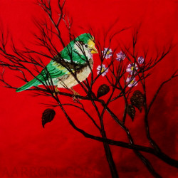 birdy in a bush painting on artsitic flow