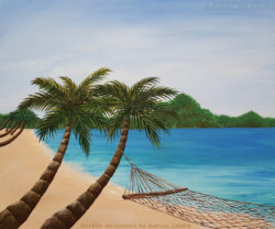 Sandy beach and palm trees painting by Aarron Laidig