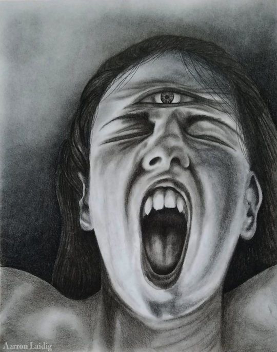 3rd eye charcoal sketch by Aarron Laidig