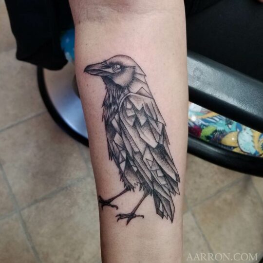 cubist raven tattoo by Aarron Laidig Port Angeles Wa